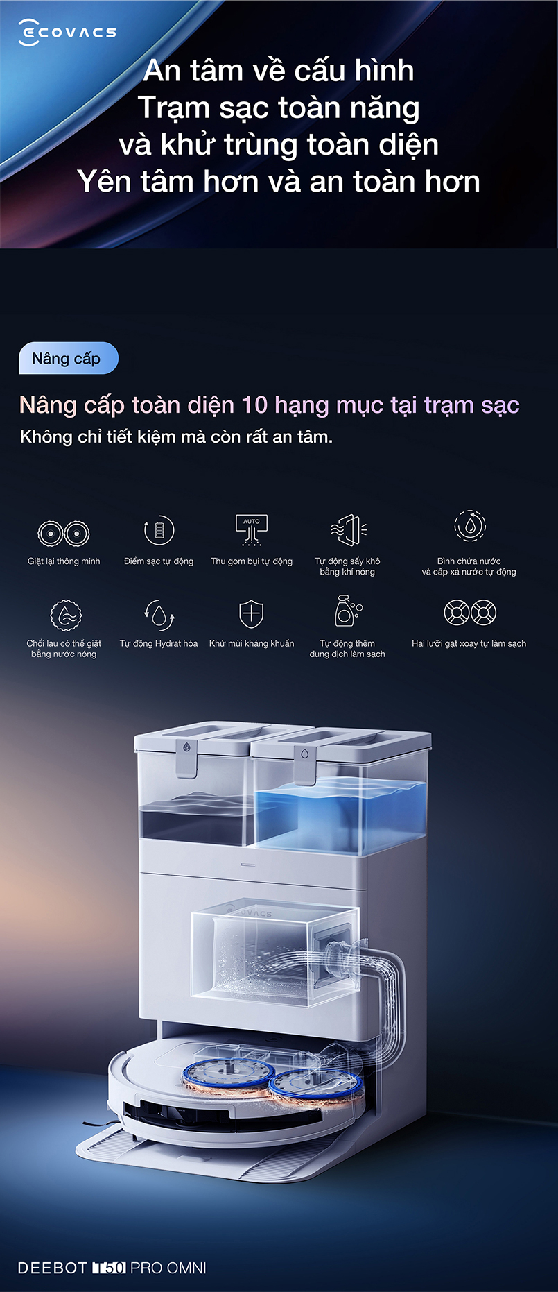 Robot hút bụi lau nhà Ecovacs Deebot T50 Pro Omni