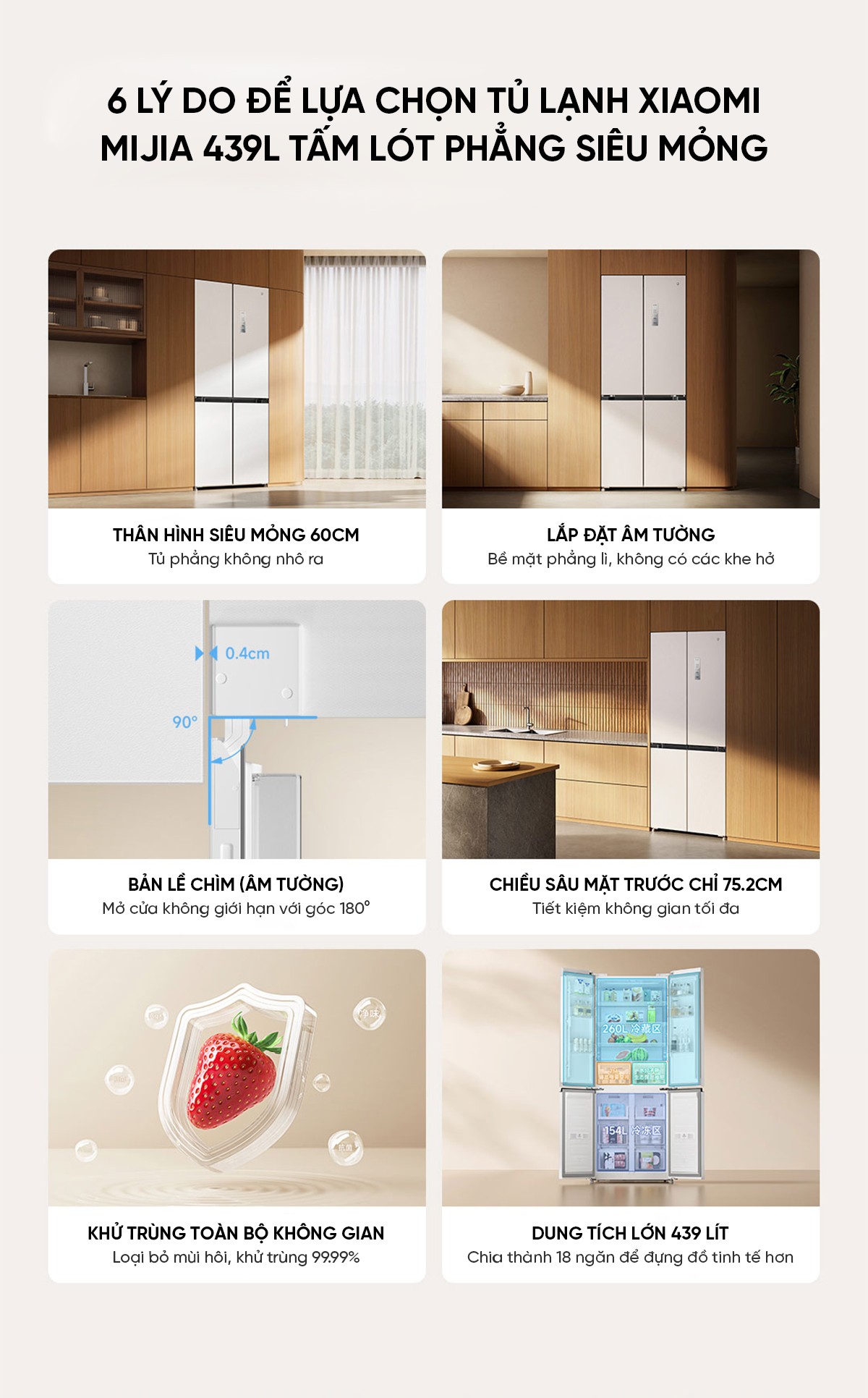 Tủ lạnh Xiaomi Mijia 439L, 4 cửa, thiết kế mỏng, tiết kiệm điện