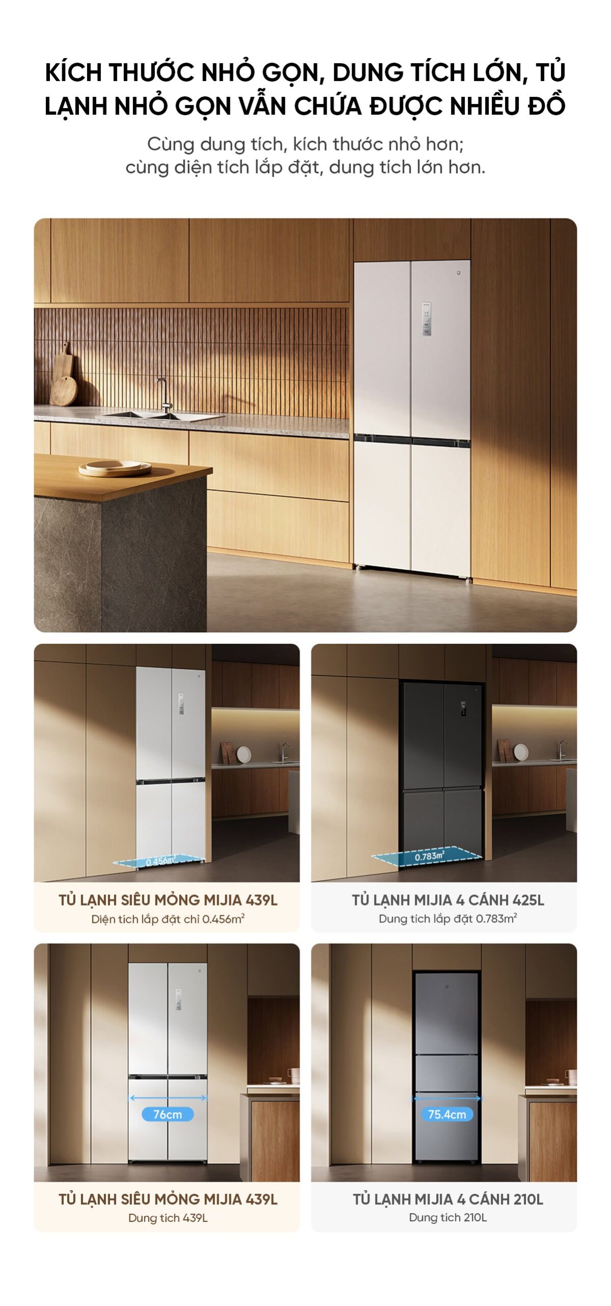 Tủ lạnh Xiaomi Mijia 439L, 4 cửa, thiết kế mỏng, tiết kiệm điện