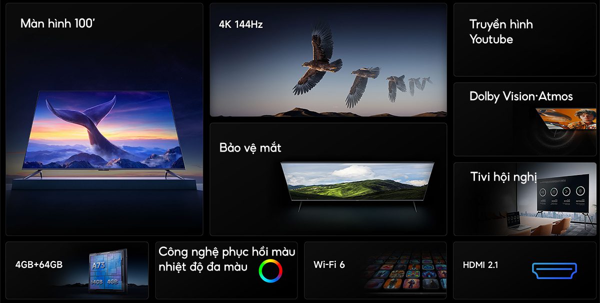 Smart Tivi Xiaomi Redmi Max 100 inch 4K – Ram 4Gb Rom 64Gb 144Hz – Chính hãng Xiaomi